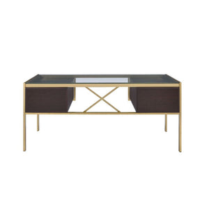  while keeping all your essentials neatly and safely tucked away. The gold finish and tempered glass top