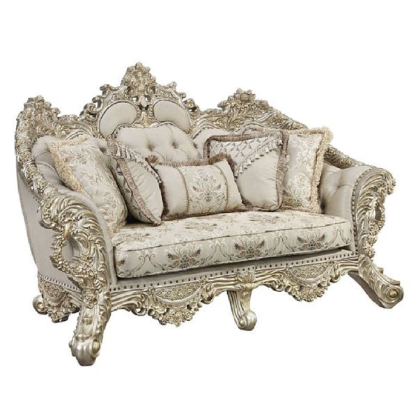 Bring a touch of divine royalty into your living space with the Danae sofa. Beautifully designed with over-the-top crown and floral moldings to reflect the inner royal in you. Classic features such as a tufted backrest help enhance the piece. The sturdy w