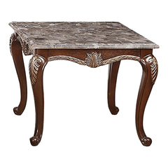 The Royal Classics Palazzo Marina Marble Top End Table in Walnut is a masterful blend of timeless elegance and heirloom-quality craftsmanship. Expertly constructed from solid pine and adorned with premium polyurethane carvings, this end table is built to 