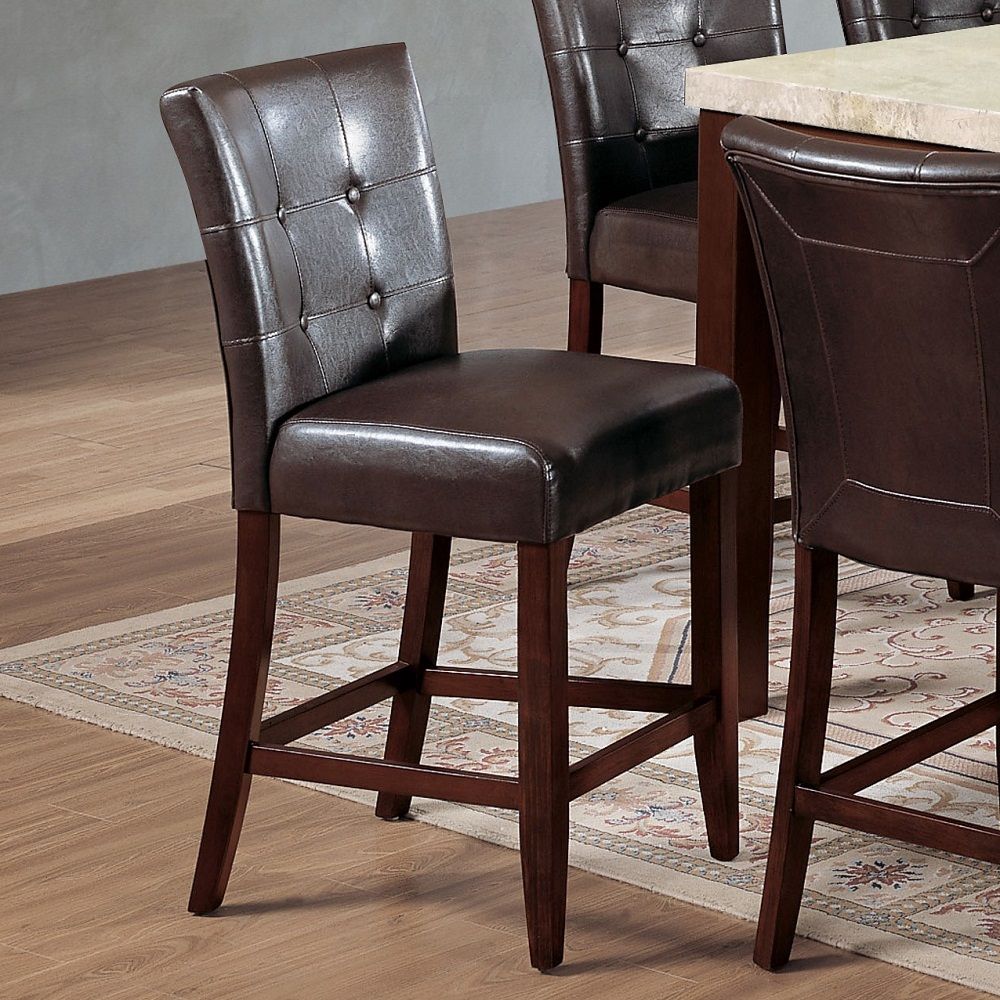This transitional dining chairs collection will transform to your kitchen, dining or living room with a charming and elegant style. Fully upholstered in PU, crafted with selected quality materials, features button tufted backrest and walnut tapered legs.<