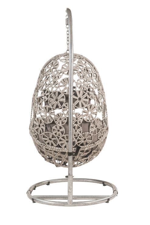 A statement piece for any backyard setting, this Sigar modern patio hanging chair with a stand is the perfect place to snuggle up with a book or enjoy the sunshine. Its distinct shape makes a bold statement on its own. It is constructed utilizing all-weat