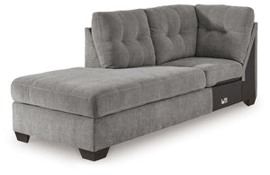 This left-arm facing corner chaise is made with polyester upholstery. Pairs with other items in the series to make a sectional.<br><br><b>Additional Dimensions</b><br><ul><li>Arm height: 38-"</li><li>Distance between arms: 21-"</li><li>Seat depth: 76-"</l