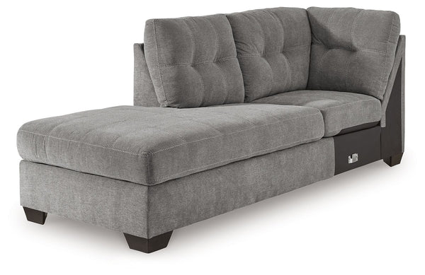 This left-arm facing corner chaise is made with polyester upholstery. Pairs with other items in the series to make a sectional.<br><br><b>Additional Dimensions</b><br><ul><li>Arm height: 38-"</li><li>Distance between arms: 21-"</li><li>Seat depth: 76-"</l