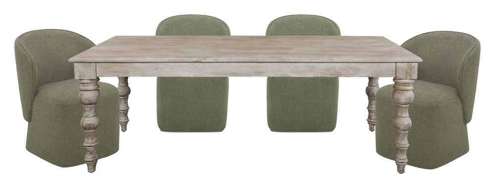 Crafted from solid mango, this table boasts a unique aesthetic with natural variations of color, wood grain, and knots, making each piece one-of-a-kind. Generously proportioned, this table can comfortably seat up to eight guests, making it the perfect cen