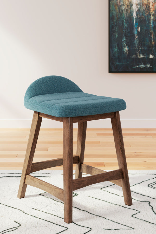 Lyncott - Blue / Brown - Upholstered Barstool (Set of 2)
