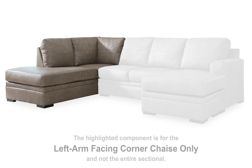 This left-arm facing corner chaise is made with a combination of 100% top grain leather and faux leather upholstery. Pairs with other items in the series to make a sectional<br><br><b>Additional Dimensions</b><br><ul><li>Arm height: 40-"</li><li>Seat dept