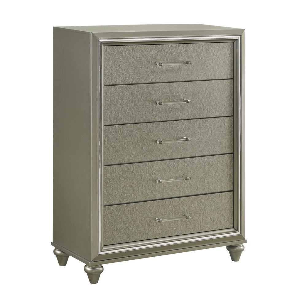 Meet the Lumina Chest, a testament to durability and style. Crafted from solid Rubberwood and manufactured wood, this chest boasts a robust construction, covered with eco-friendly decorative laminate for added strength and stability. Its high gloss gray f