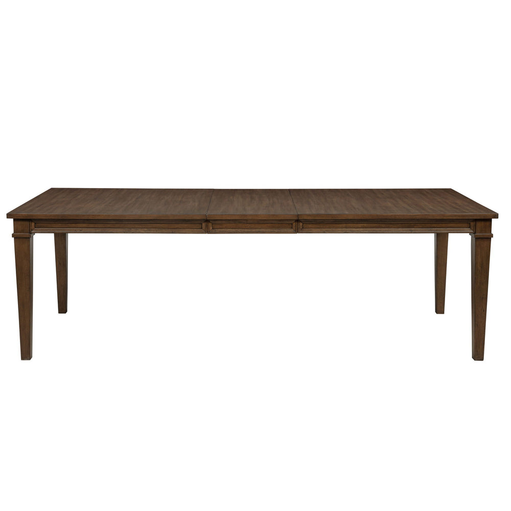The Mariana Rectangle Dining Table in Vintage Mocha is expertly crafted from solid Rubberwood, premium manufactured woods, and authentic Acacia wood veneers, ensuring both durability and timeless beauty. Its meticulous multi-step finish in a vintage Mocha