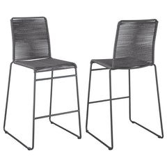 Create visual texture with this contemporary rope woven stool. A tall and slender metal frame in a gunmetal finish, wrapped in charcoal tone rope around the backrest and seat, offer a restful spot for family and guests at elevated dining areas. The metal 