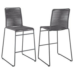 Create visual texture with this contemporary rope woven stool. A tall and slender metal frame in a gunmetal finish, wrapped in charcoal tone rope around the backrest and seat, offer a restful spot for family and guests at elevated dining areas. The metal 