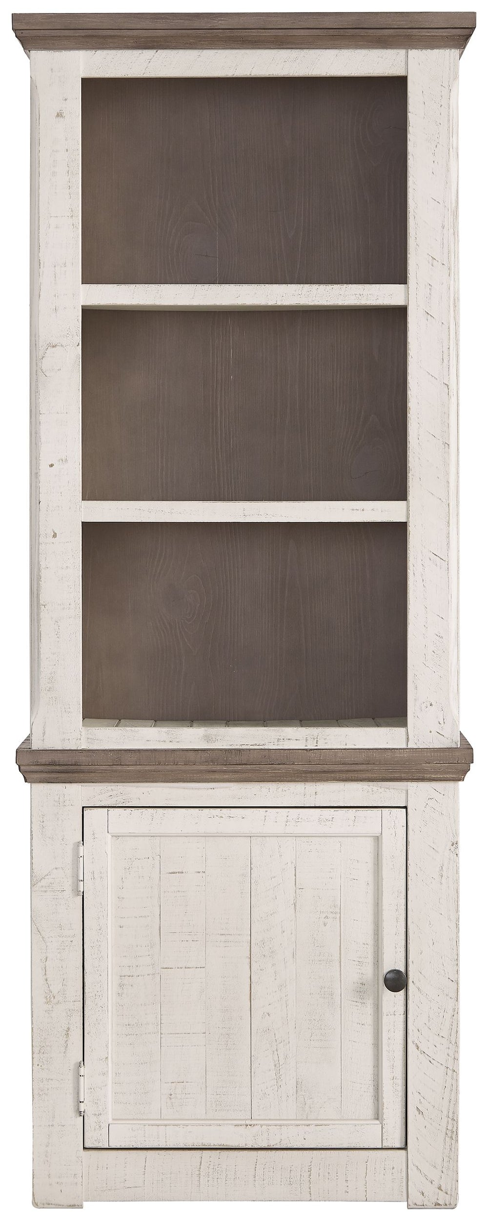 Set your sights on modern farmhouse style with this pier cabinet. Its distressed two-tone treatment blends a weathered gray with vintage white for an utterly charming effect. Turned posts lend a hearty, substantial look that feels right at home, while thr