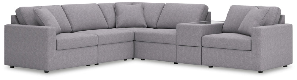 Looking cool and contemporary is great. But when it comes down to it, youâ€™re all about low-maintenance lounging. With the performance fabric on this sectional with console, cleaning spills is a breeze. Its customizable modular design caters to your ever
