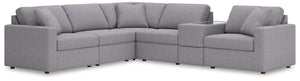 Looking cool and contemporary is great. But when it comes down to it, youâ€™re all about low-maintenance lounging. With the performance fabric on this sectional with console, cleaning spills is a breeze. Its customizable modular design caters to your ever