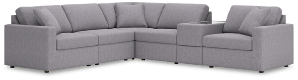 Looking cool and contemporary is great. But when it comes down to it, youâ€™re all about low-maintenance lounging. With the performance fabric on this sectional with console, cleaning spills is a breeze. Its customizable modular design caters to your ever