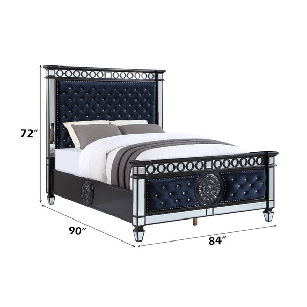 Varian II - Eastern King Bed - Black Velvet & Black & Sliver Finish