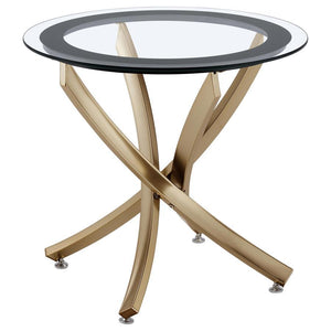 Grace your living space with a stunning end table that blends elegance and functionality in a compact form. The artfully curved metal base provides a delicate yet sturdy foundation, supporting a clear tempered glass top encircled by a chic black frame. Th