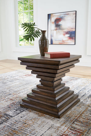  please. The distinctive silhouette of this end table is sure to captivate lovers of contemporary design. Featuring head-turning architectural geometry and a rich