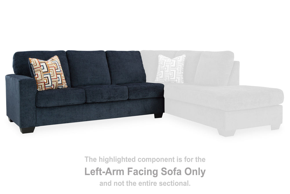 This left-arm facing sofa is made with polyester upholstery. Pairs with other items in the series to make a sectional.<br><br><b>Additional Dimensions</b><br><ul><li>Arm height: 25-"</li><li>Seat depth: 21-"</li><li>Seat height: 20-"</li><li>Top of cushio