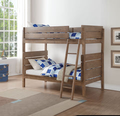 The Ranta twin over twin bunk bed is all about quality, choice and value. This antique oak bunk bed features the option of converting stacked bunk beds to two separate beds, right facing removable ladder, easy access guard rail on top bed, and slat system