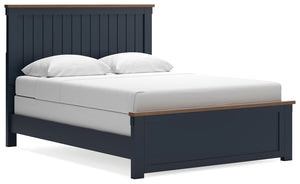 Add homespun charm to your restful retreat. A modern take on a timeless silhouette, this queen panel bed pairs a dark slate blue finish with light brown accents. The slatted headboard in a classic Shaker style brings an air of beautiful simplicity to the 