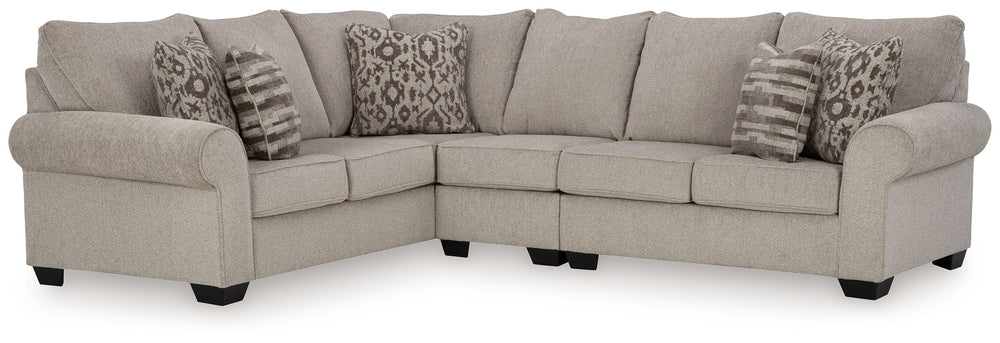 Whether your vision is traditional or cozy farmhouse, this sectional has the corner on style. Merging ultimate comfort with striking good looks, this chic seating includes coordinating accent pillows for that much more feel-good allure.<br/><br/><b>Produc