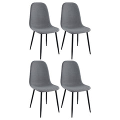 Create an inviting ambiance with a set of four contemporary side chairs. Perfect for a kitchen or dining room table, the chairs boast a light, airy silhouette with stylish, updated appeal. Each includes neutral gray upholstery and a bucket seat that deliv
