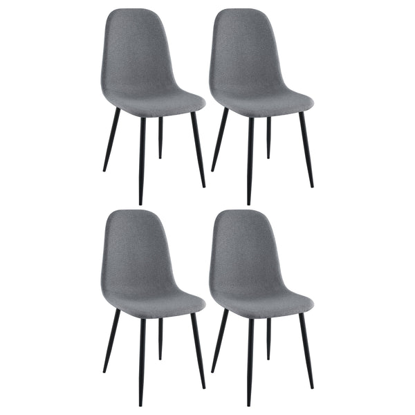 Create an inviting ambiance with a set of four contemporary side chairs. Perfect for a kitchen or dining room table, the chairs boast a light, airy silhouette with stylish, updated appeal. Each includes neutral gray upholstery and a bucket seat that deliv