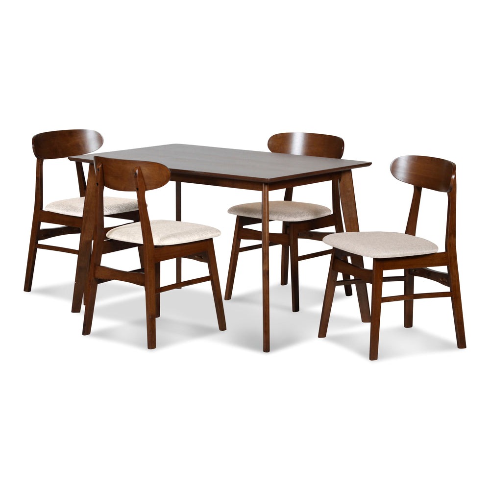 The Morocco Mid-Century Modern Wood 5 Piece Dining Set is a perfect combination of durability, style, and functionality. This set includes a beautifully crafted dining table and four elegantly designed chairs, complete with natural cushions that add a tou