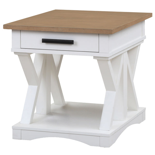  it features a contrasting wood-grain top in Weathered Natural. A lower open area is perfect for storage and displ