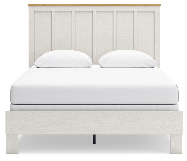 Linnocreek - White / Warm Brown - Queen Panel Bed