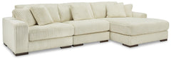 Plush and posh. Showcase your eye for on-trend texture with the statement-making cord upholstery of this sectional with chaise. Its stunningly soft fabric entices in an ivory hue, complementing contemporary color palettes. Sink into the cushions and plan 