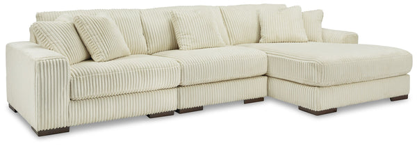 Plush and posh. Showcase your eye for on-trend texture with the statement-making cord upholstery of this sectional with chaise. Its stunningly soft fabric entices in an ivory hue, complementing contemporary color palettes. Sink into the cushions and plan 