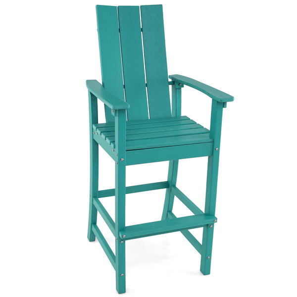 Bar height ardirondack chair matches most outdoor bar tables and counters<br>Ergonomically designed high back chair for maximum seating comfort<br>Reinforced back frame for reliable usage<br>Wide armrests to relax your arms<br>Built-in footrest to provide