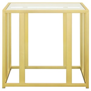 Adri - Rectangular Glass Top Side End Table - Matte Brass
