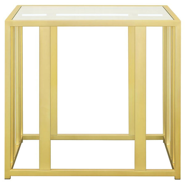 Adri - Rectangular Glass Top Side End Table - Matte Brass