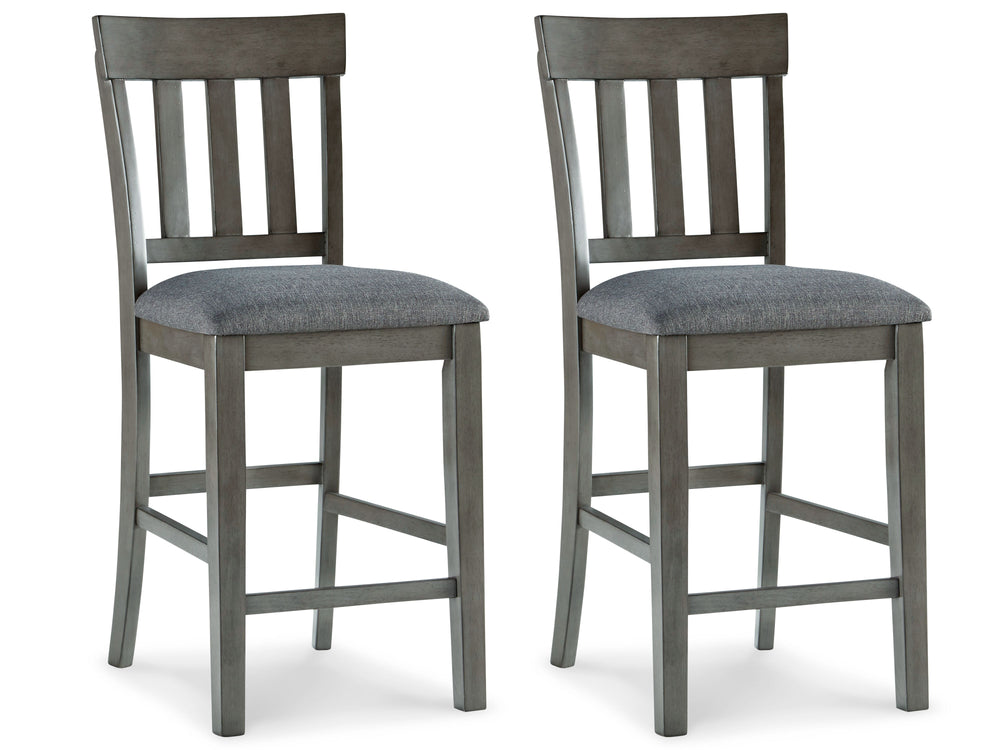 Cool and on-trend. This upholstered barstool sports a two-tone gray look for a contemporary-yet-casual feel. The cushioned foam seat in a gray textural fabric pairs seamlessly with the antiqued gray finish, while the contoured comb-back design adds a dash