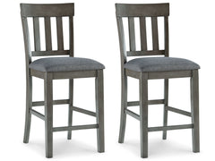 Cool and on-trend. This upholstered barstool sports a two-tone gray look for a contemporary-yet-casual feel. The cushioned foam seat in a gray textural fabric pairs seamlessly with the antiqued gray finish, while the contoured comb-back design adds a dash
