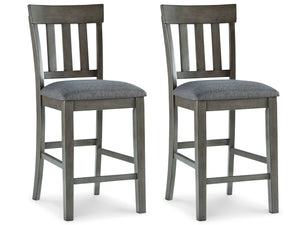 Cool and on-trend. This upholstered barstool sports a two-tone gray look for a contemporary-yet-casual feel. The cushioned foam seat in a gray textural fabric pairs seamlessly with the antiqued gray finish, while the contoured comb-back design adds a dash