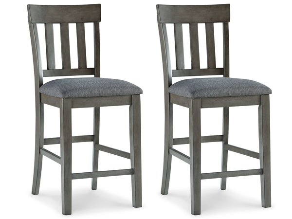 Cool and on-trend. This upholstered barstool sports a two-tone gray look for a contemporary-yet-casual feel. The cushioned foam seat in a gray textural fabric pairs seamlessly with the antiqued gray finish, while the contoured comb-back design adds a dash