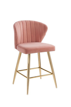 With elegant support and tempting textures, the Rizgek Counter Height Chair makes your dining party more perfect. Metal splayed legs showcases a clean-lined modern silhouette in a lustrous gold finish, with added footrest for optimal comfort. Upholstered 