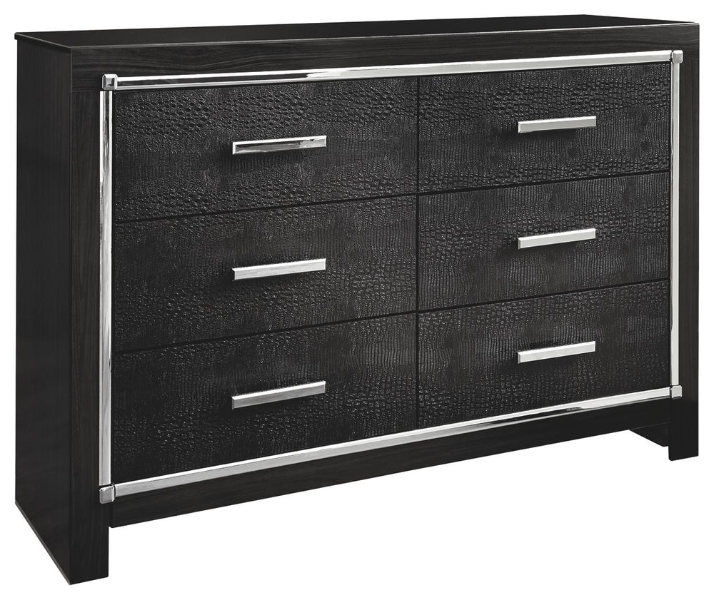Rest easy. The luxurious look youâ€™ve been dreaming of is yours for the taking, at a price sure to put you at ease. This dresserâ€™s deep, dark finish, faceted chrome-tone accents and faux alligator panels exude Hollywood-chic style to the max. Sure to e