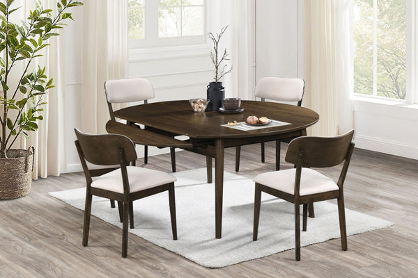 Rex - 65## Round Dining Table With Leaves & 4 Chairs - Dark Brown