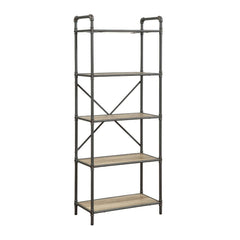 If you-'re a fan of urban industrial design, it-'s easy to see why the Itzel bookcase is a bestseller. The sandy gray frame is sleek, sculptural and ultra modern. Beautified with an antique oak finish, five gallery shelves stack up to great form and funct