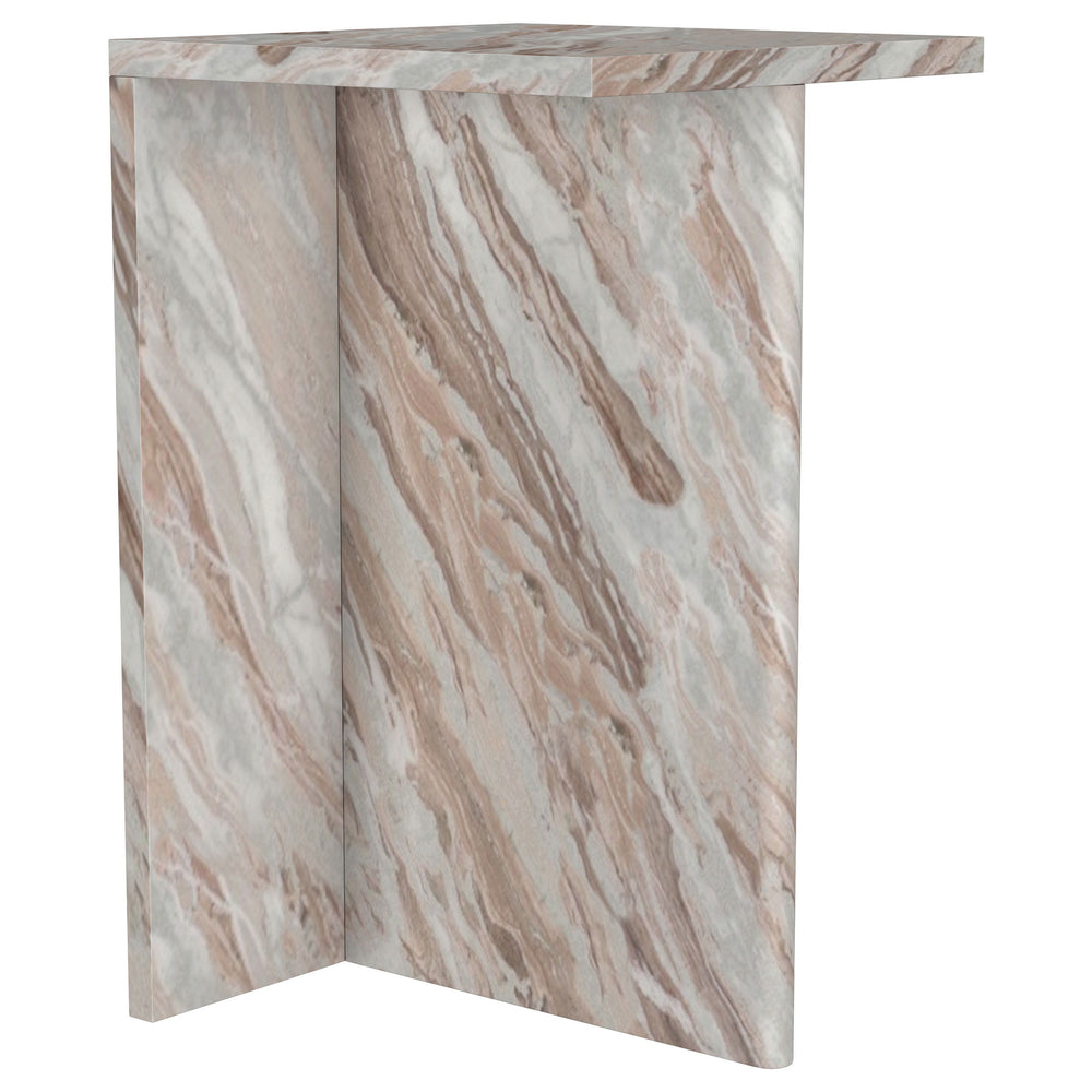 Add a touch of luxury to your home with this striking side table, crafted from 100% genuine marble. Its bold, sleek silhouette and natural stone pattern make it a standout piece in any living room or bedroom, effortlessly blending form and function. Desig