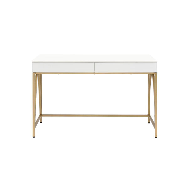  Rectangular Writing Desk () â€¢ Storage: 2 Drw â€¢ Wooden Top+Drw â€¢ Metal Straight-Square Leg (Back Open) â€¢â€¢ CONSTRUCTION] Wooden Top+Drw: High Gloss