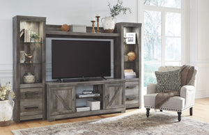 Wynnlow - Gray - 5 Pc. - Entertainment Center - 63" TV Stand with Fireplace Insert Glass/Stone