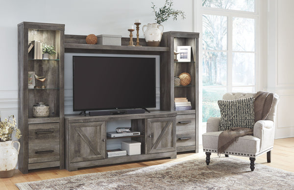 Wynnlow - Gray - 5 Pc. - Entertainment Center - 63" TV Stand with Fireplace Insert Glass/Stone