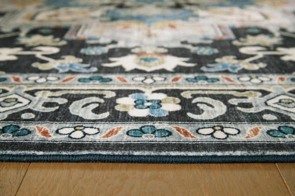 Leningston - Black / Cream / Blue - Washable Medium Rug