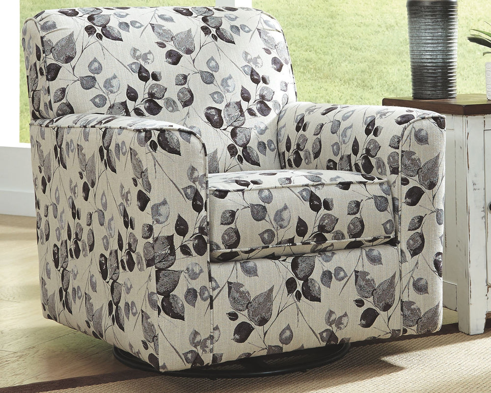 This vine-patterned swivel accent chair is the natural choice when it comes to cool and contemporary decor. Form follows function in the sleek design and smooth 360-degree turning radius. What a fresh take on living room seating.<br><br><b>Additional Dime