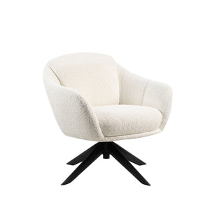 The Fleming Ivory Boucle Swivel Lounge Chair offers the perfect blend of comfort and functionality, making it an ideal choice for relaxed gatherings. With its gently curved silhouette and generous padding, this chair provides plush seating in an inviting 